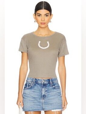 The Laundry Room Rhinestone Cowboy Ribbed Cropped Tee Small